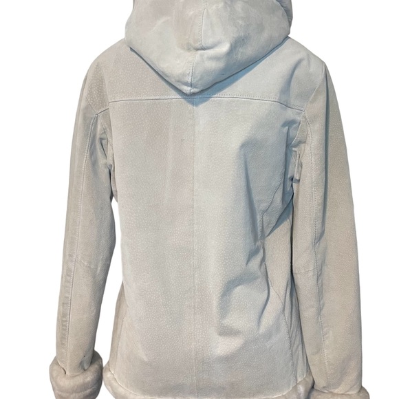 Boston Harbour Genuine Leather Coat Size Large Color Cream with Hood - Picture 4 of 8